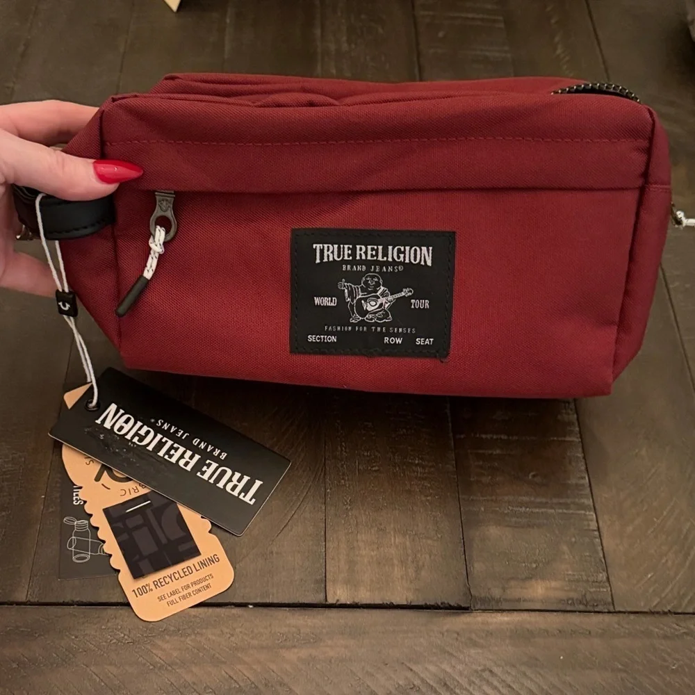 True Religion Unisex Burgundy Toiletry Bag